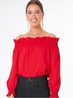 Tuckernuck Red Off the Shoulder Marguerite Blouse, XS